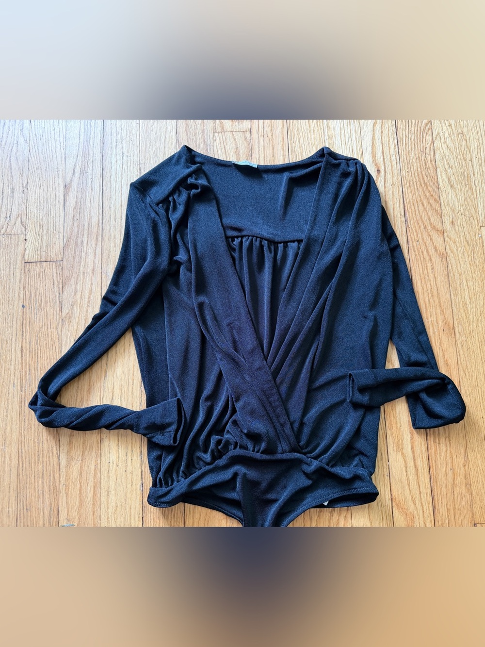 Free People Turnt Black Surplice Neckline Draped Bodysuit XS long sleeve thong - Picture 2 of 5